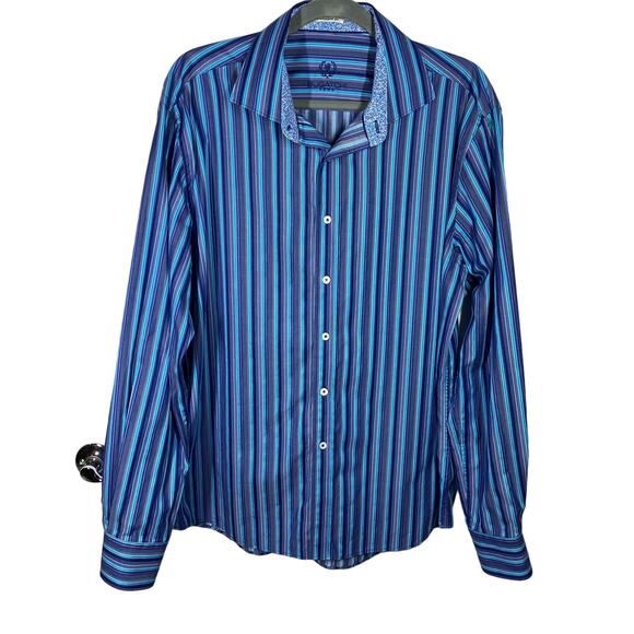 Bugatchi Other - Bugatchi Uomo Shaped Fit Button Down Shirt 100% Cotton Blue Striped Mens